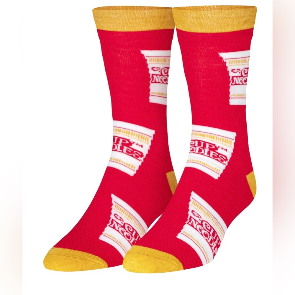 Crazy Socks men’s crew socks Nissan cup Noodles graphic red. Size 6-12